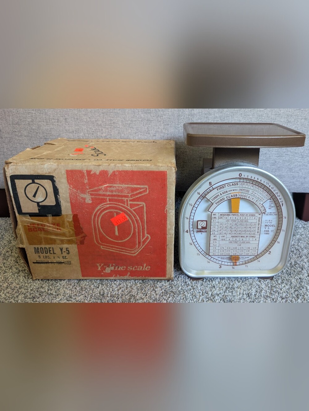 Vintage Pelouze Scale Model Y5 5 lb Feb 17 1985 Postal Scale w/ Original Box